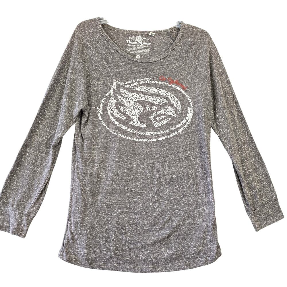 Three Square Gray Iowa State Cyclones Shirt Long Sleeve Tee Scoop Neck Womens XL